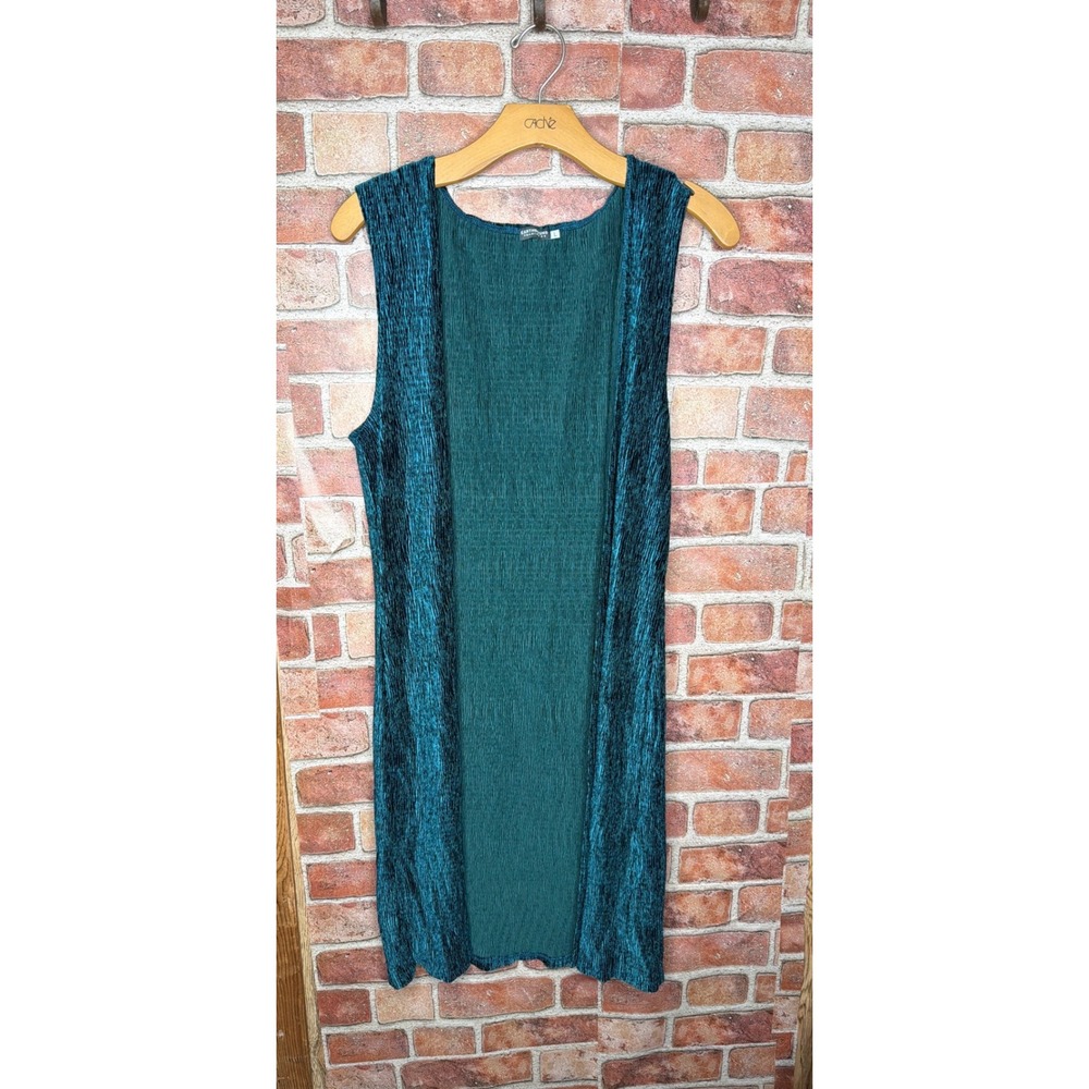 Earthbound Trading Co Teal Green Crinkle Pleated Sleeveless Duster Vest Large